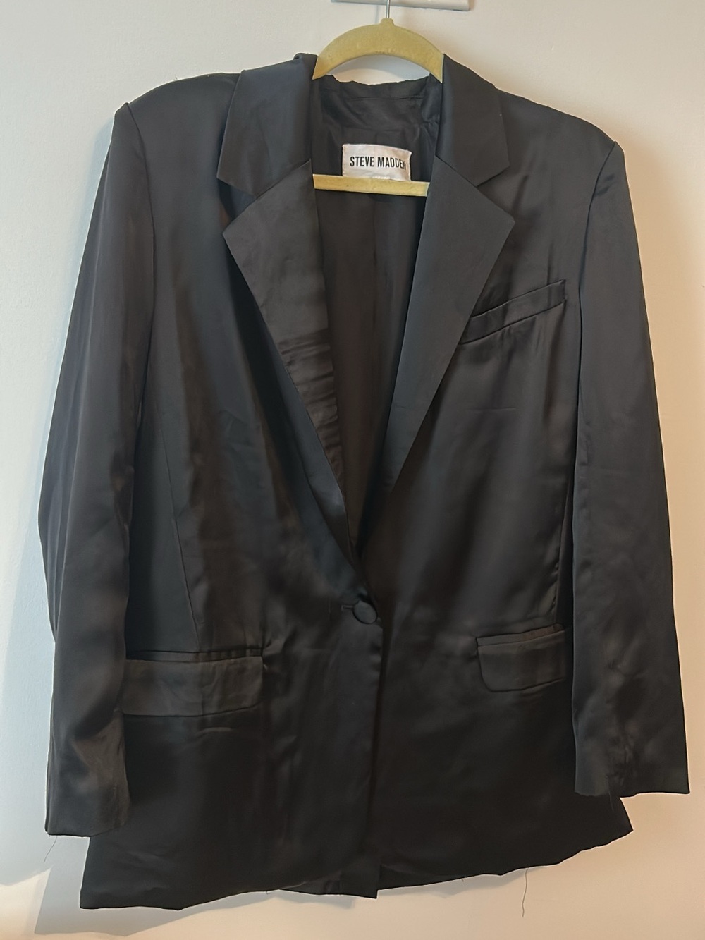 Steve Madden Black Satin Jacket with Label Detail